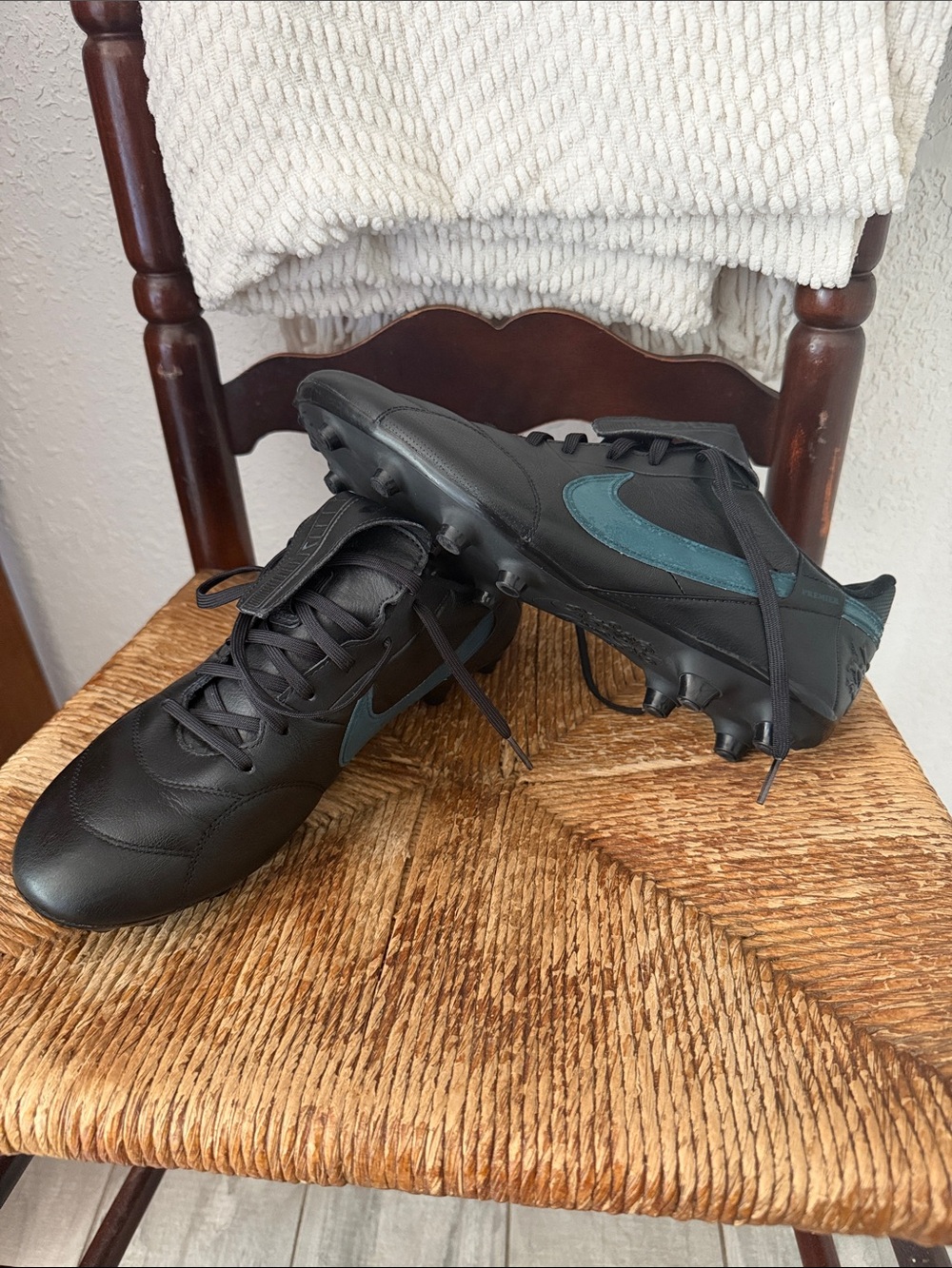 Nike Men’s Premier Black Soccer Cleats with Teal Swoosh